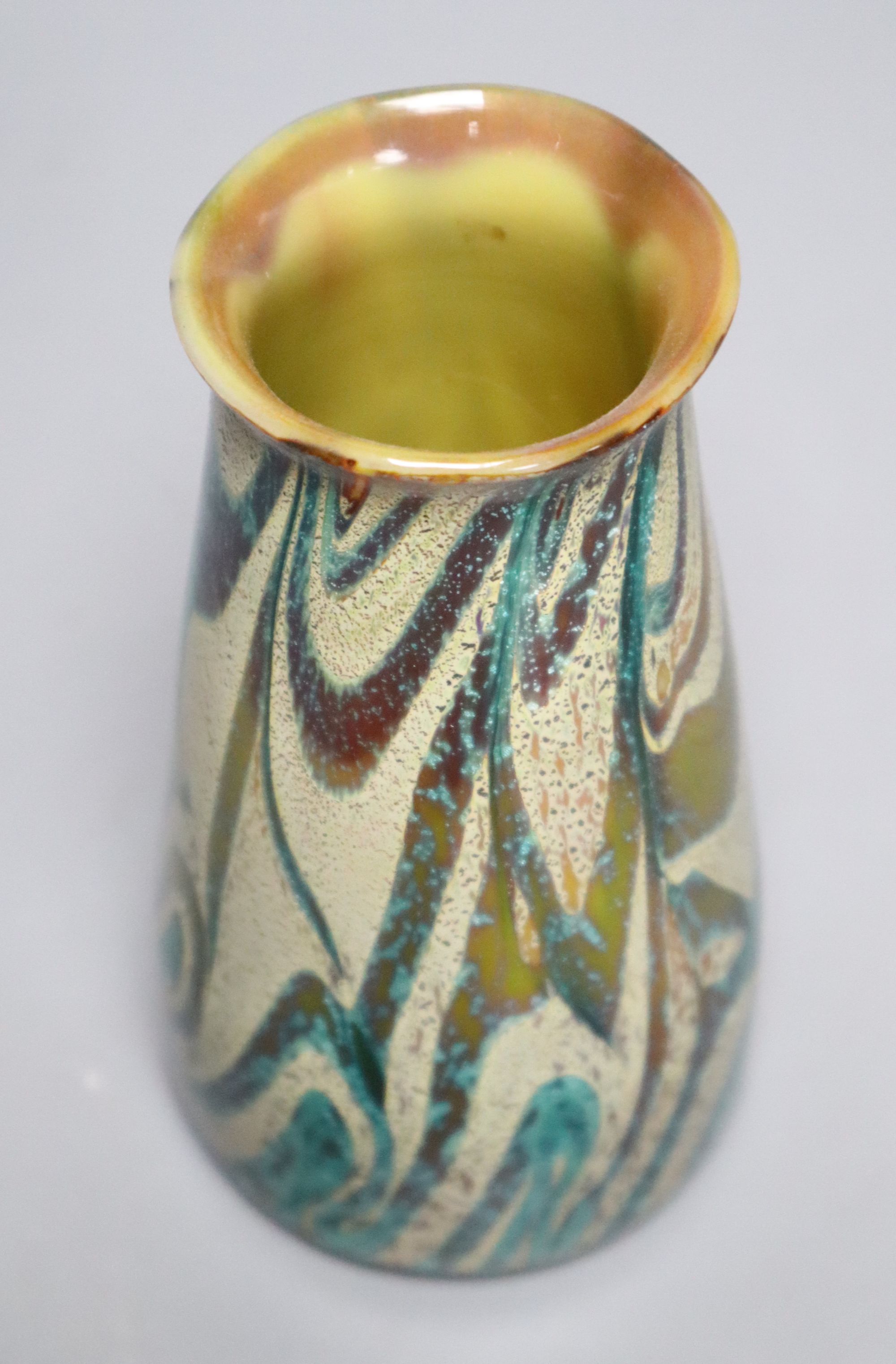 A contemporary marbled glass vase, height 17cm